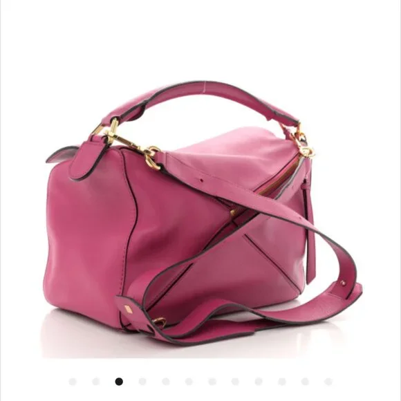 LOEWE Calfskin Leather Shoulder Crossbody Med Puzzle Bag in Fuchsia Pink Gold - Picture 3 of 12